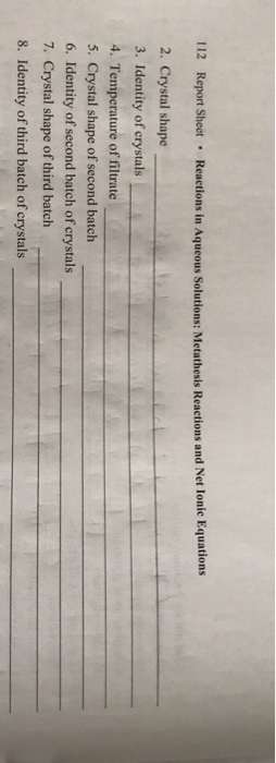 Solved T12 Report Sheet . Reactions in Aqueous Solutions: | Chegg.com