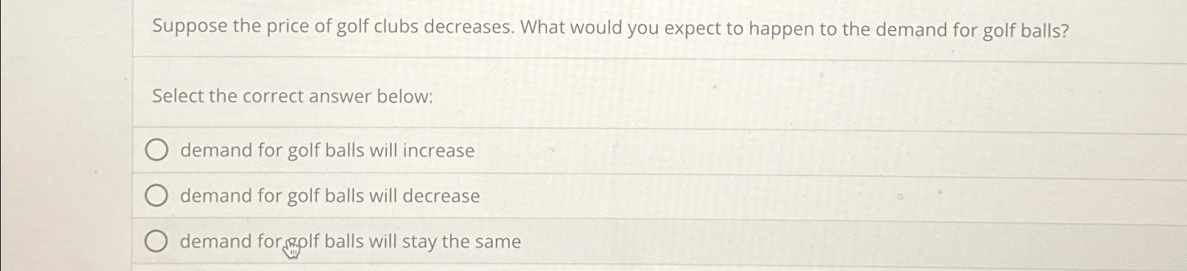 Solved Suppose the price of golf clubs decreases. What would | Chegg.com