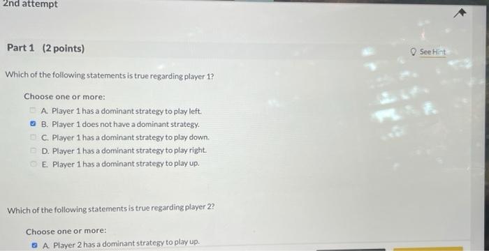 Solved 01 Question (4 points) Player 1 and player 2 are | Chegg.com