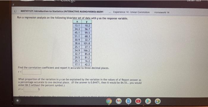 Solved What proportion of the variation in y can be | Chegg.com