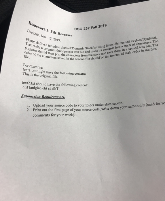 Reverse Due Date >> Homework 3 File Reverser Due Date Nov 15 2019 C Reverse Due Date >> Homework 3 File Reverser Due Date Nov 15 2019 C