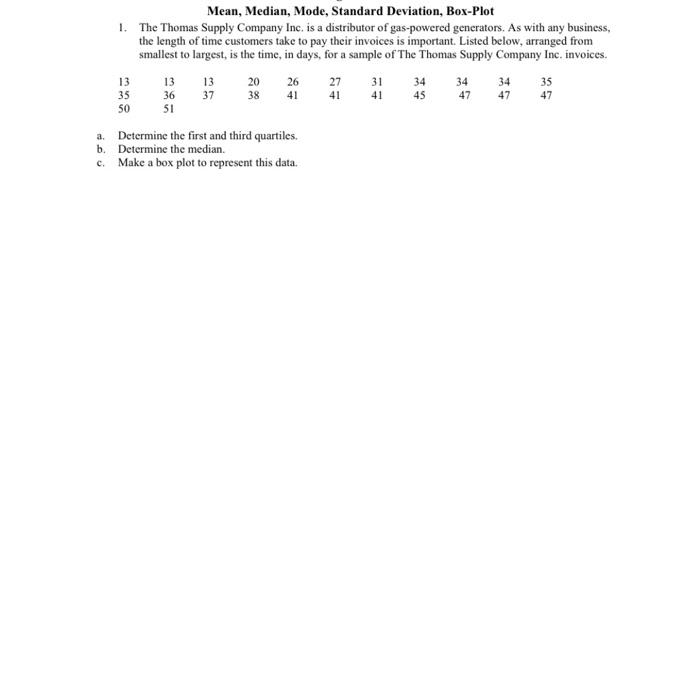 Solved Mean, Median, Mode, Standard Deviation, Box-Plot 1