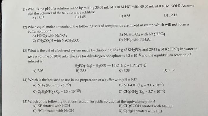 Solved 11) What is the pH of a solution made by mixing 30.00 | Chegg.com