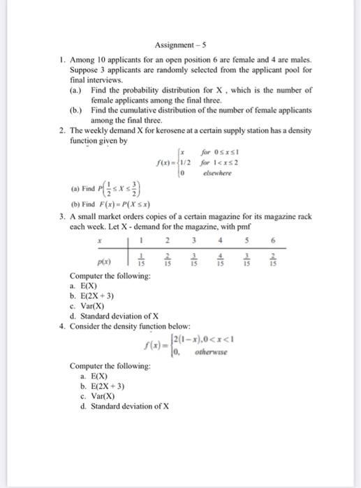 Solved Assignment - 5 1. Among 10 applicants for an open | Chegg.com