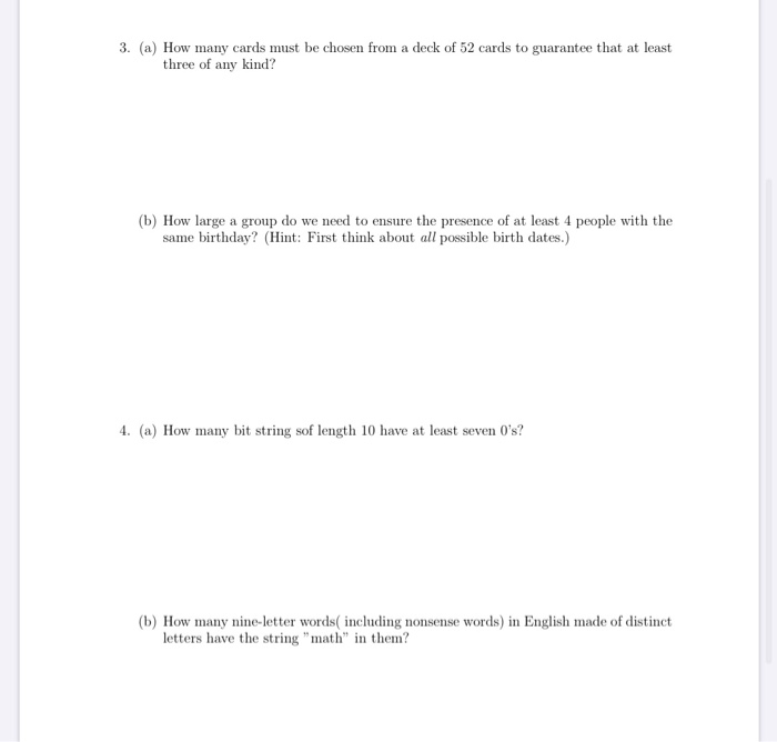 Solved 3. (a) How many cards must be chosen from a deck of