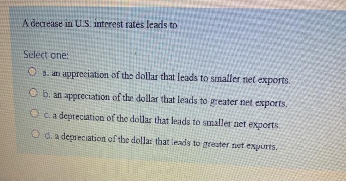 Solved A decrease in U.S. interest rates leads to Select | Chegg.com
