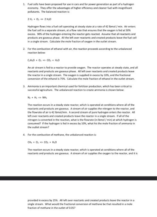 Solved 1. Fuel cells have been proposed for use in cars and