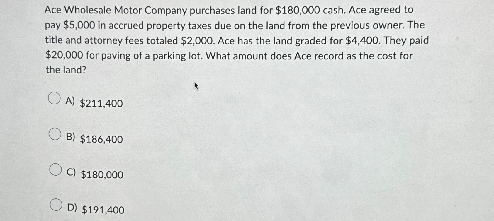 Solved Ace Wholesale Motor Company purchases land for