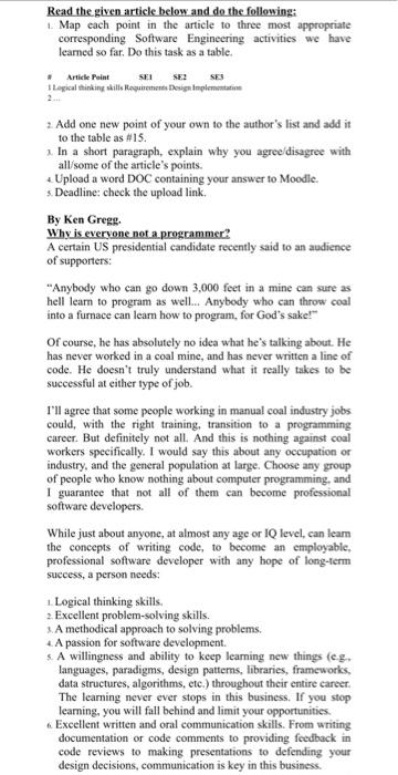Solved Read the given article below and do the following: | Chegg.com