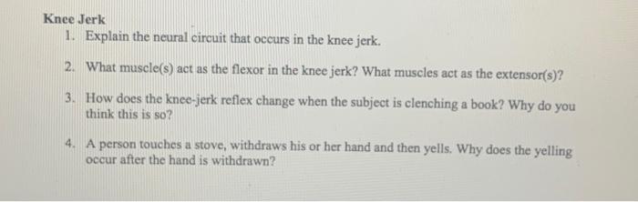 Solved Knee Jerk 1. Explain the neural circuit that occurs | Chegg.com