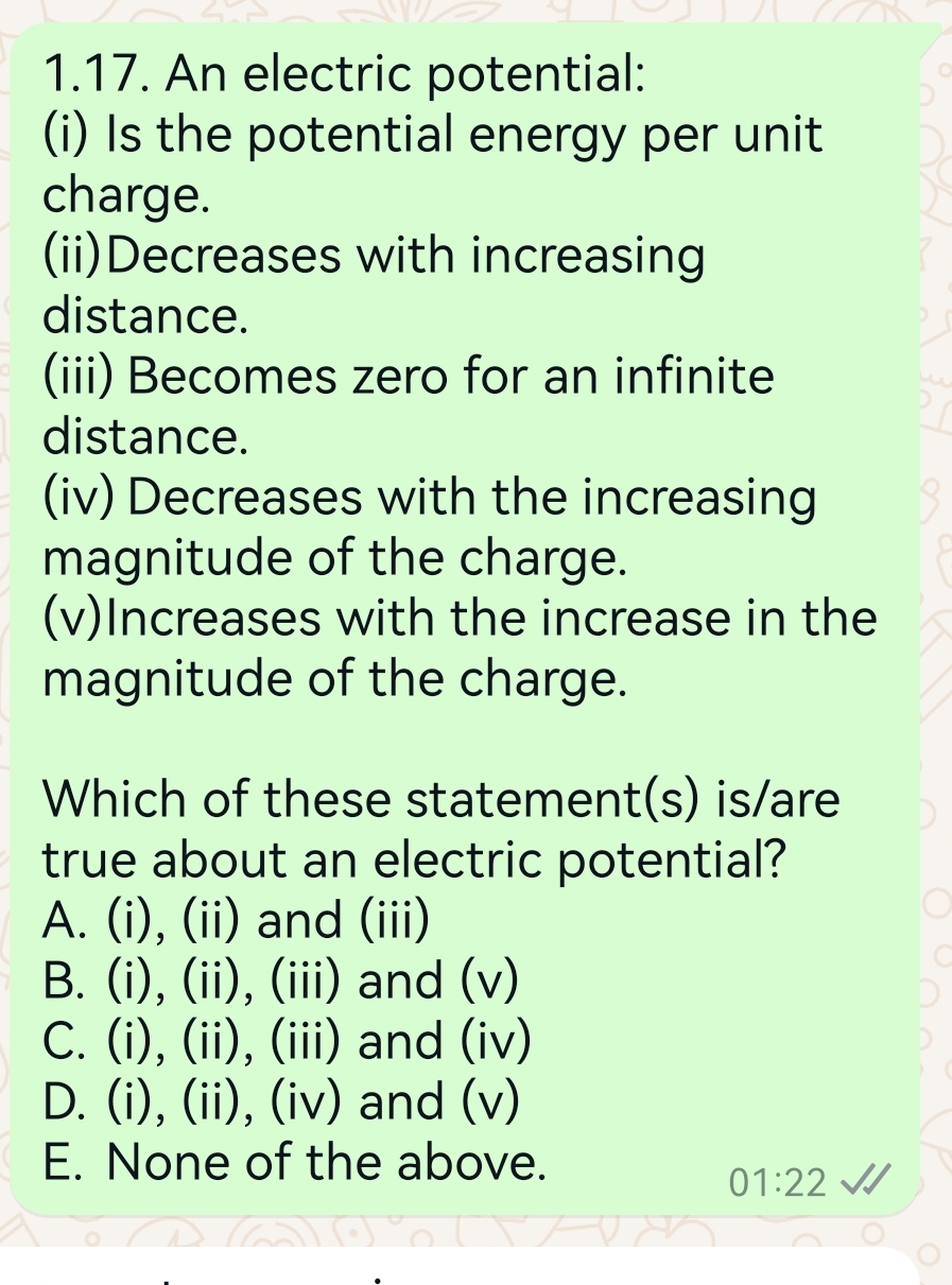Solved 1.17. ﻿An electric potential:(i) ﻿Is the potential | Chegg.com