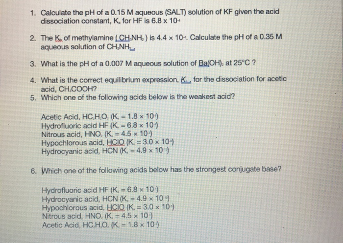 Solved 1. Calculate the pH of a 0.15 M aqueous (SALT) | Chegg.com