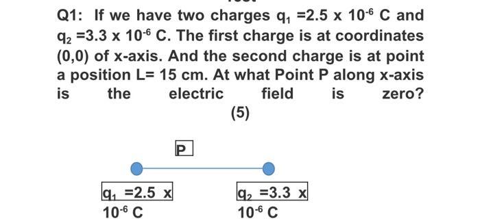 Solved Q1 If We Have Two Charges 9 2 5 X 10 6 C And Q2 Chegg Com