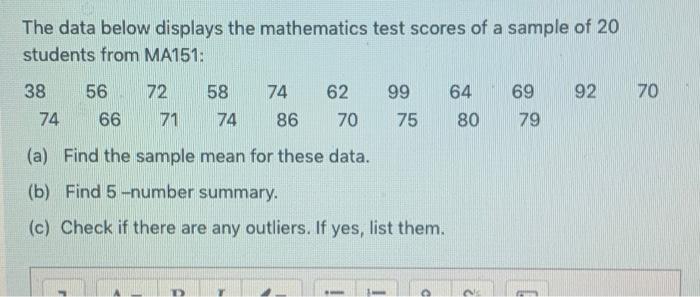 Solved The data below displays the mathematics test scores | Chegg.com