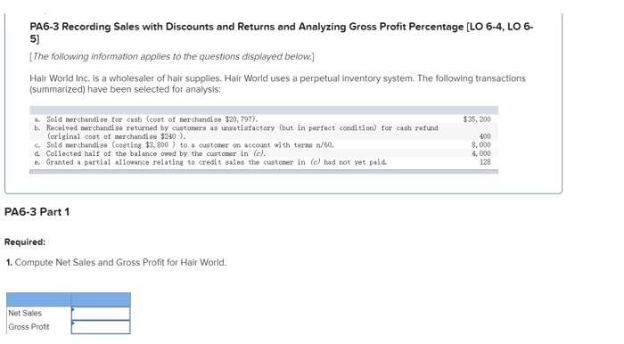 Solved Pa6 3 Recording Sales With Discounts And Returns A Chegg Com