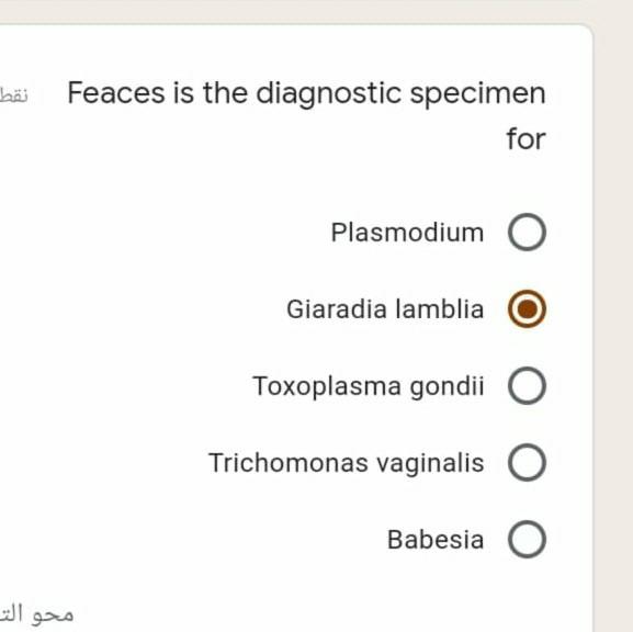 Solved Feaces is the diagnostic specimen for Plasmodium O | Chegg.com