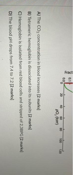 A) The \( \mathrm{CO}_{2} \) concentration in blood increases [2 marks]
B) Tetrameric hemoglobin is dissociated into its subu