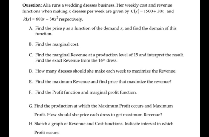 Solved Question Alia Runs A Wedding Dresses Business Her Chegg Com