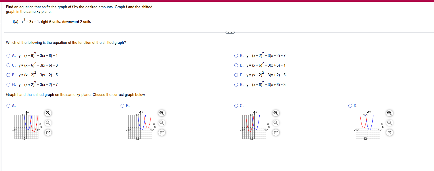 Solved Find an ﻿equation that shifts the graph of f by ﻿the | Chegg.com