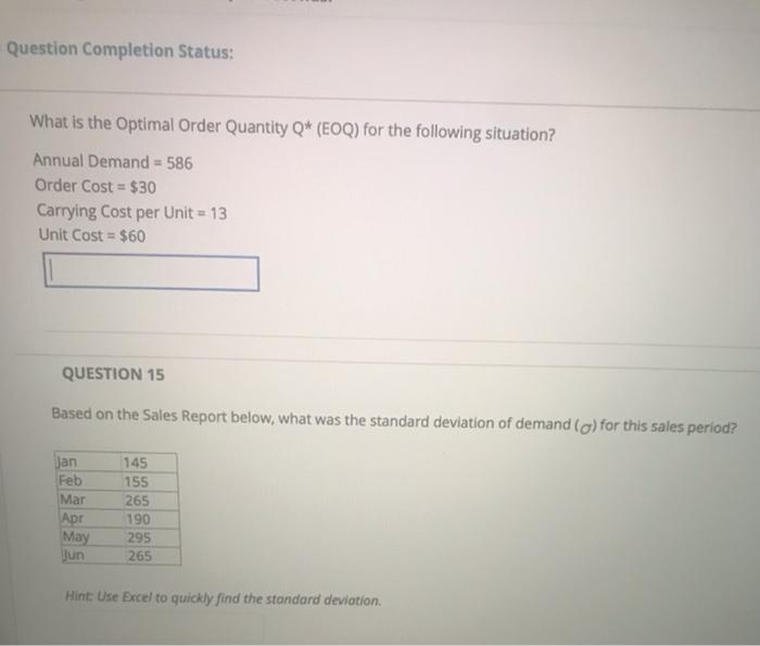 Solved Question Completion Status: What is the optimal Order | Chegg.com