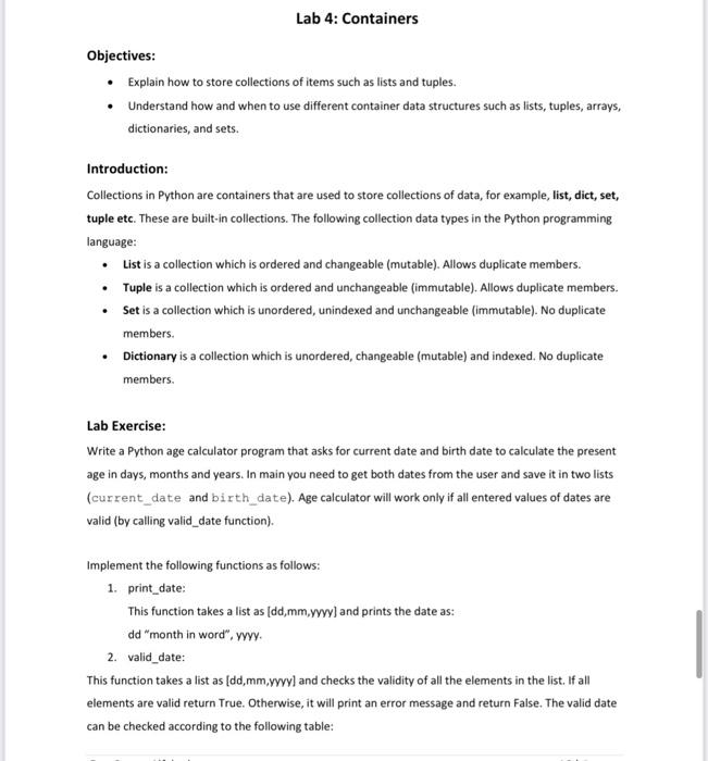 Solved Lab 4: Containers Objectives: • Explain how to store | Chegg.com