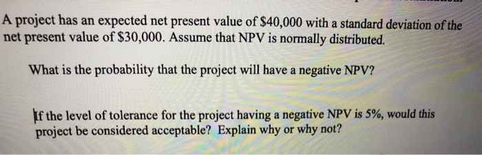Solved A project has an expected net present value of | Chegg.com