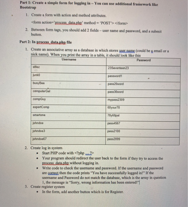 Solved Part 1: Create a simple form for logging in - You can | Chegg.com