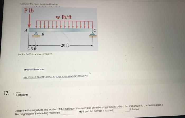 Solved Consider the given beam and loading P lb w lb/ft VI | Chegg.com