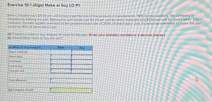 Solved Beto Company Pays $4.50 Per Unit To Buy A Part For | Chegg.com