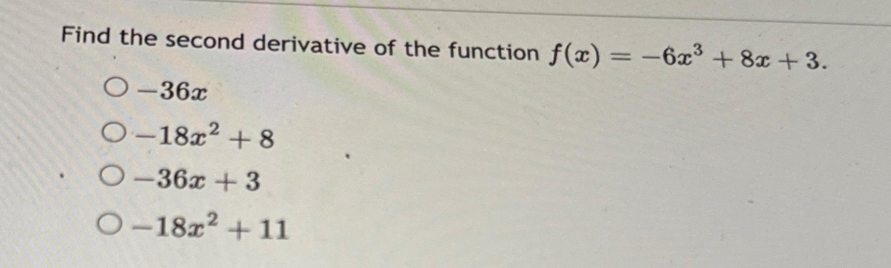 Solved Find the second derivative of the function | Chegg.com