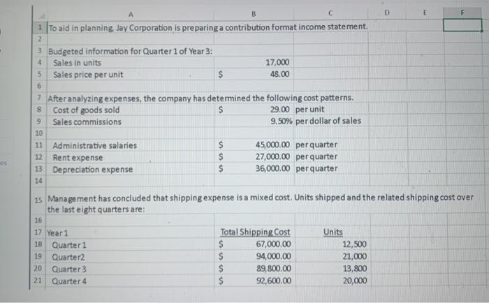 Solved CVP Analysis using Excel's Basic Math Functions 1 JPL | Chegg.com