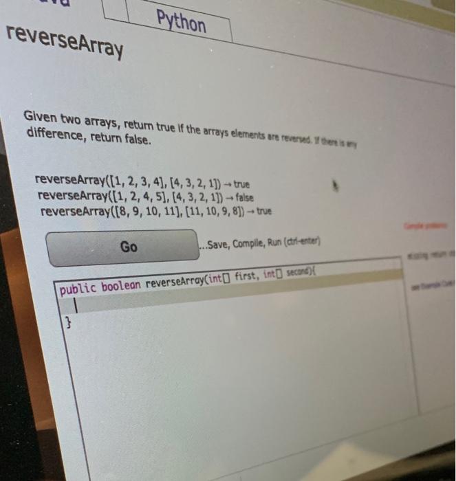 Solved Python reverseArray Given two arrays, return true If | Chegg.com