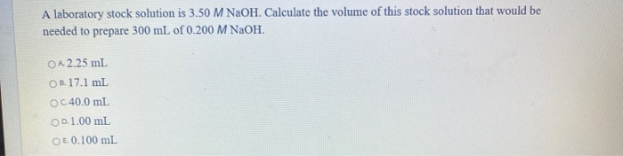 Solved A laboratory stock solution is 3.50 M NaOH. Calculate | Chegg.com