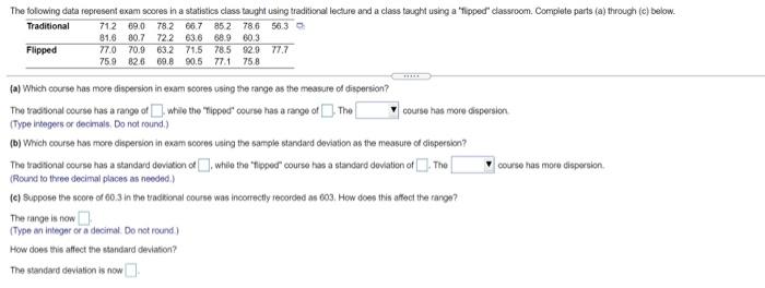 Solved The following data represent exam scores in a | Chegg.com