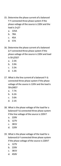 Solved 15. Determine the phase current of a balanced Y-Y | Chegg.com