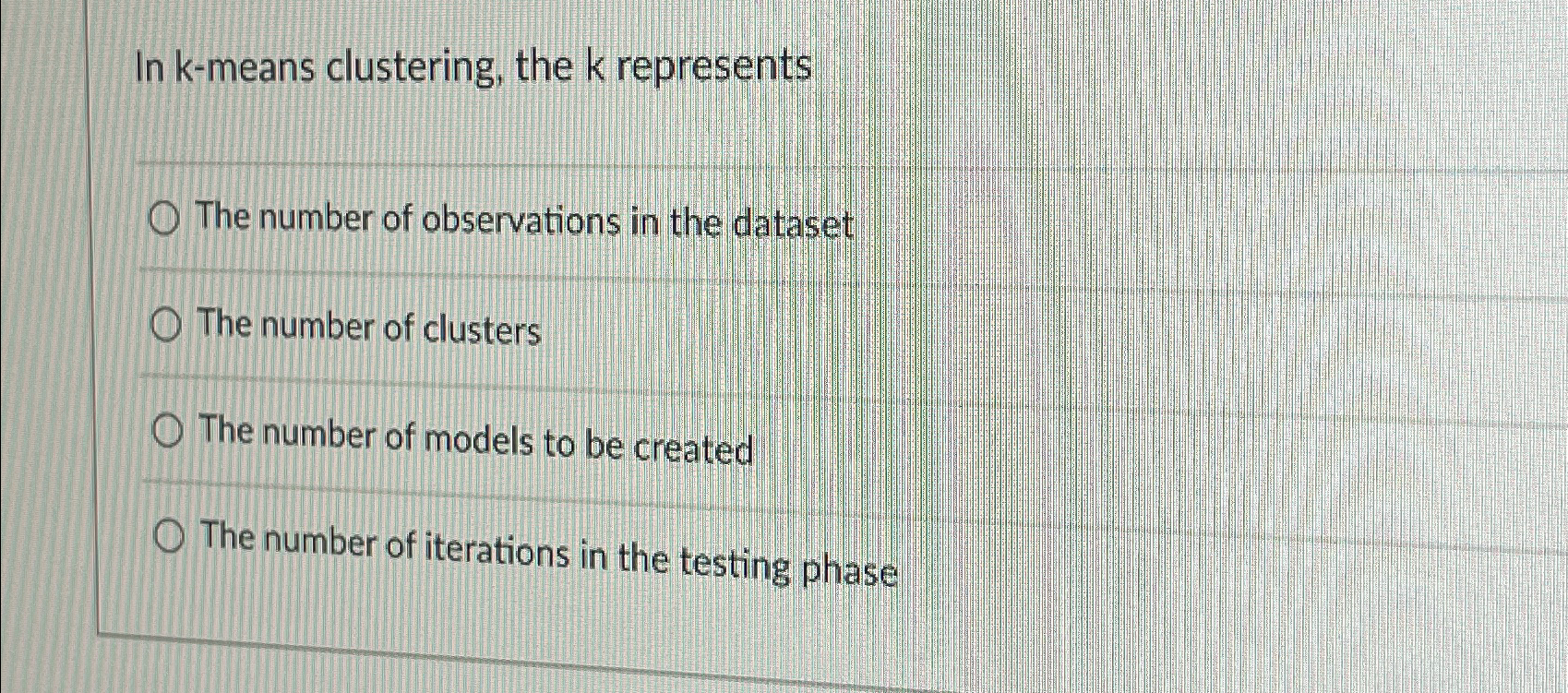 Solved In k-means clustering, the k ﻿representsThe number of | Chegg.com