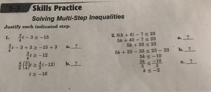 Solved Skills Practice Solving Multi-Step Inequalities | Chegg.com