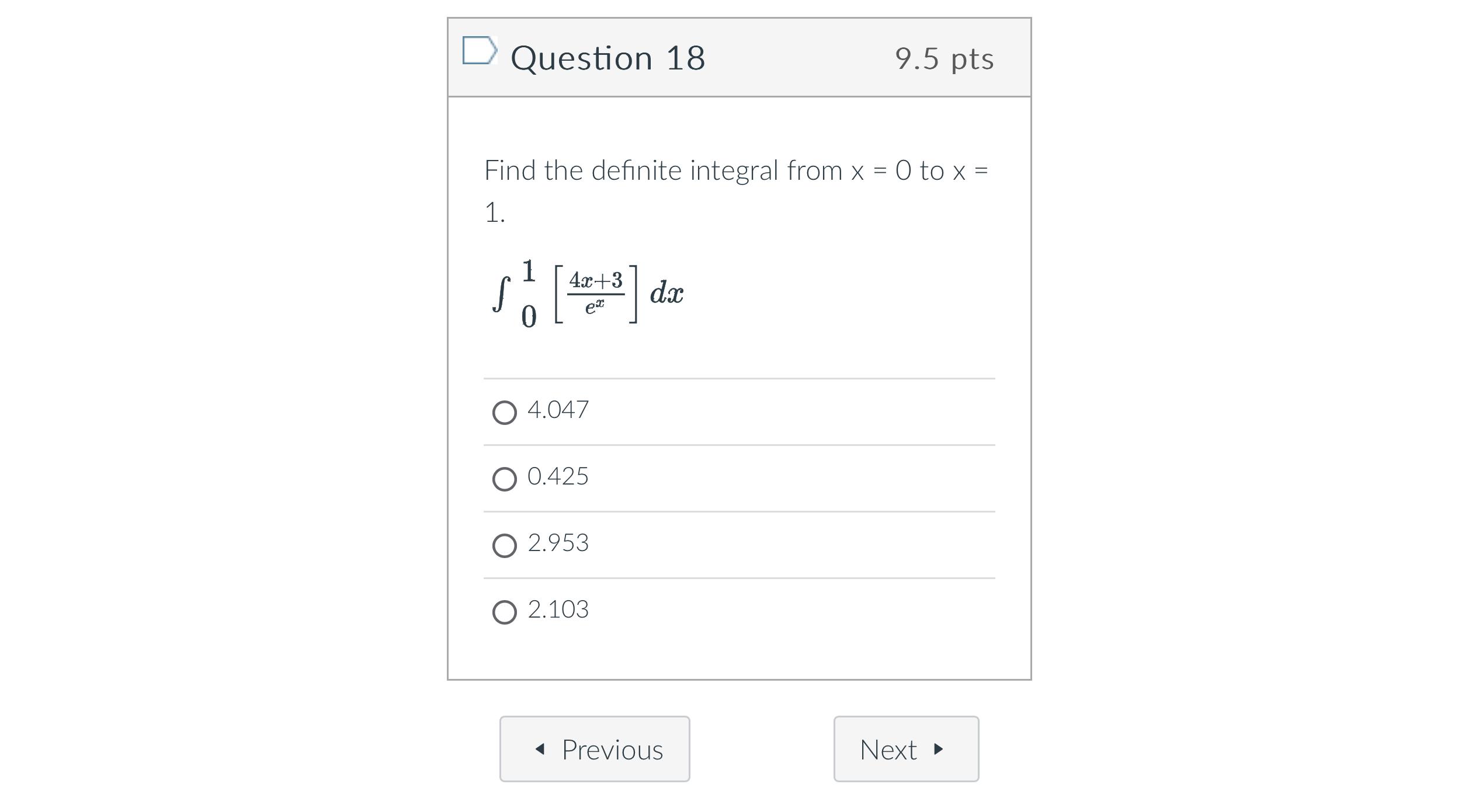 Solved Question 189.5ptsFind the definite integral from x=0 | Chegg.com