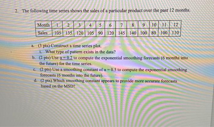 Solved 2. The following time series shows the sales of a | Chegg.com