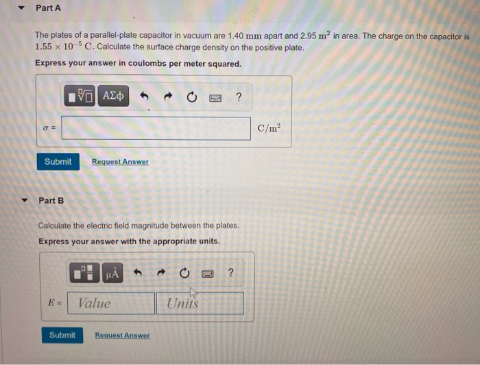 Solved Part A The Plates Of A Parallel Plate Capacitor In