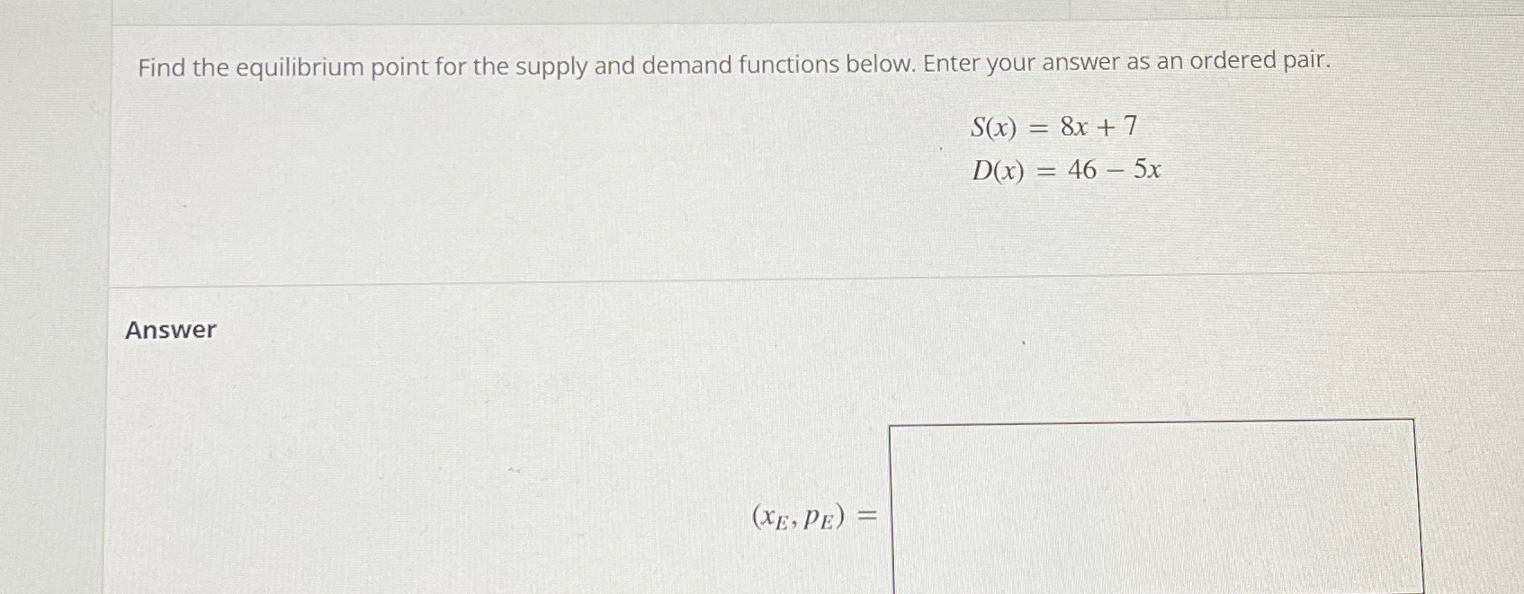 Solved Find the equilibrium point for the supply and demand | Chegg.com