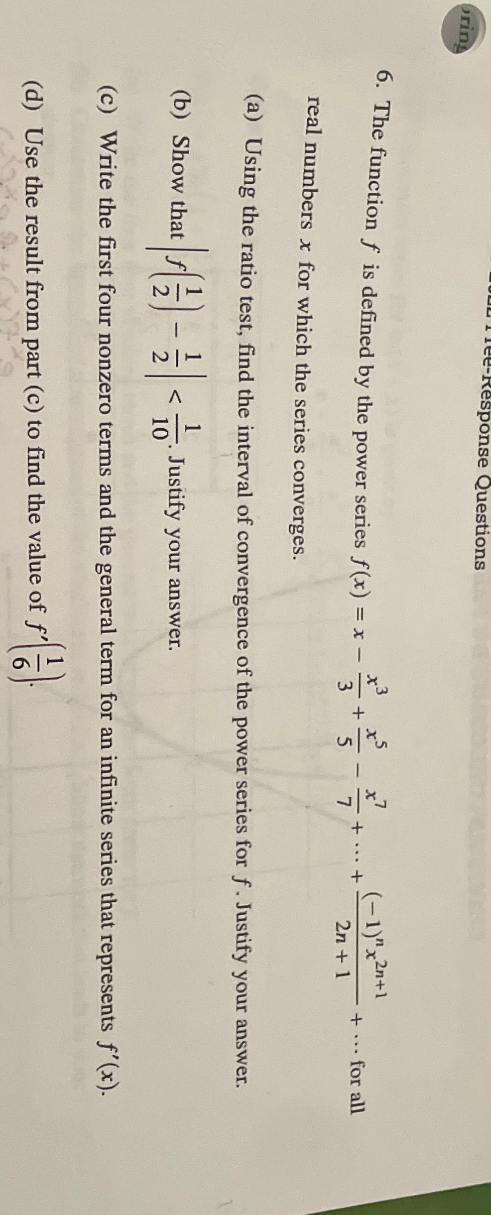Solved The function f ﻿is defined by the power series | Chegg.com