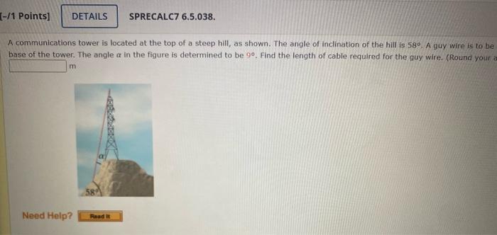 Solved A communications tower is located at the top of a | Chegg.com
