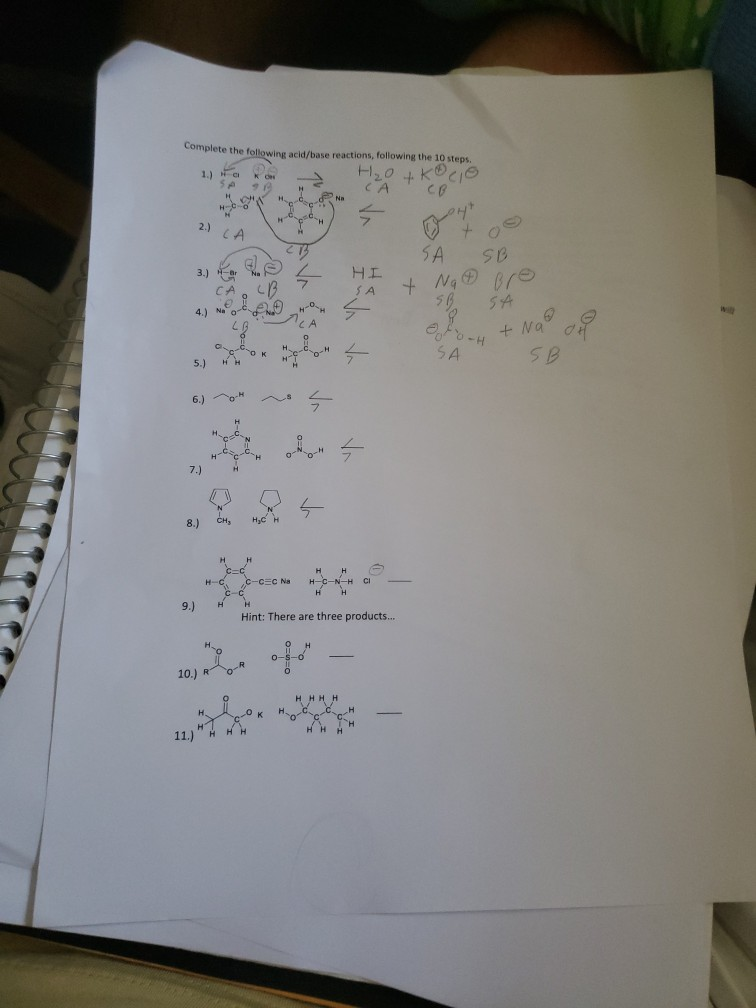 Solved Complete The Following Acid/base Reactions, Following | Chegg.com