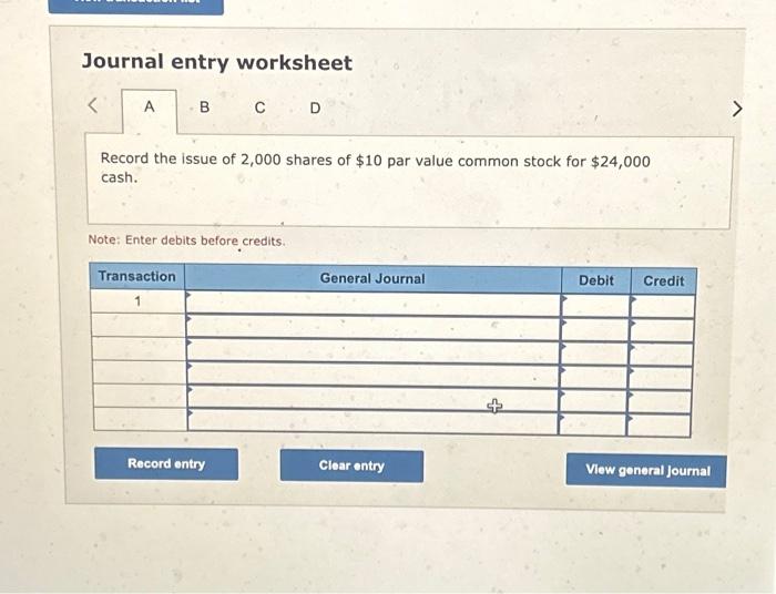 Solved Journal entry worksheet D Record the issue of 1,000 | Chegg.com