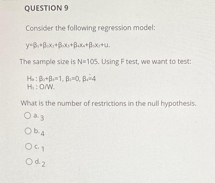 Solved Consider The Following Regression Model: | Chegg.com