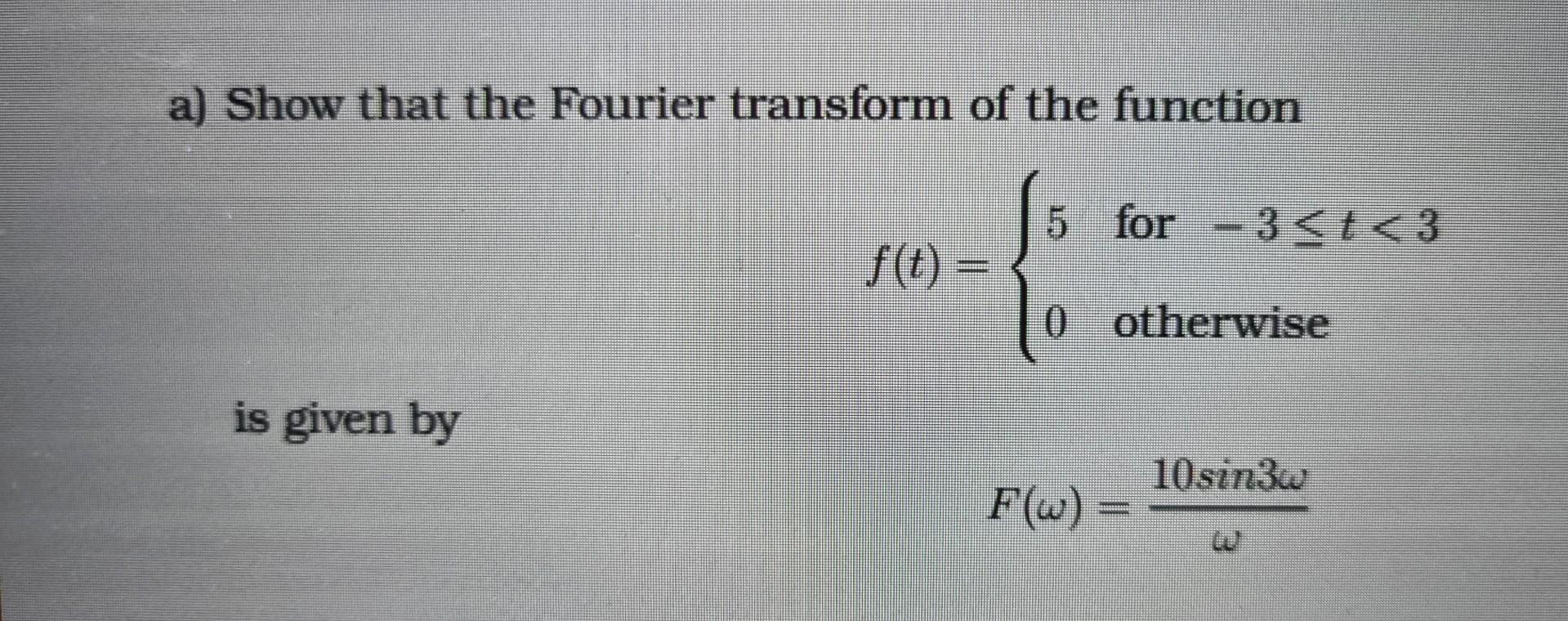 Solved a) Show that the Fourier transform of the function | Chegg.com