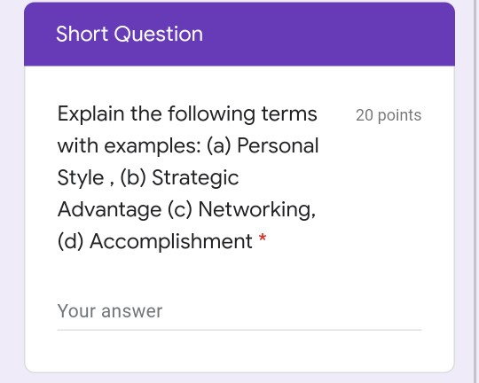 Solved Short Question 20 Points Explain The Following Terms Chegg