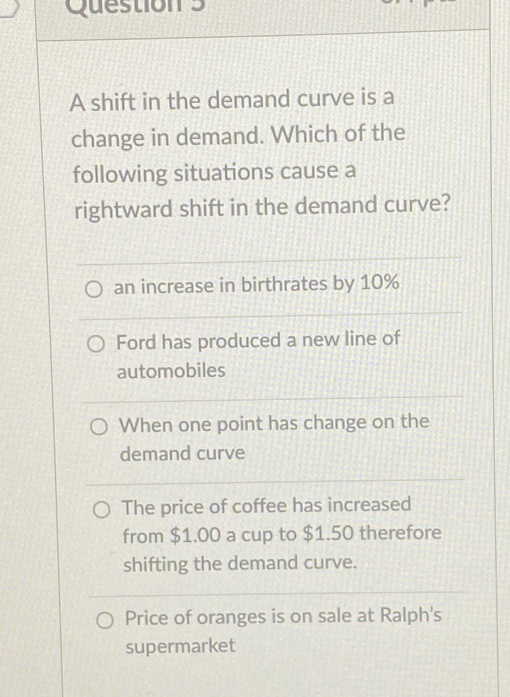 Solved A shift in the demand curve is a change in demand. | Chegg.com