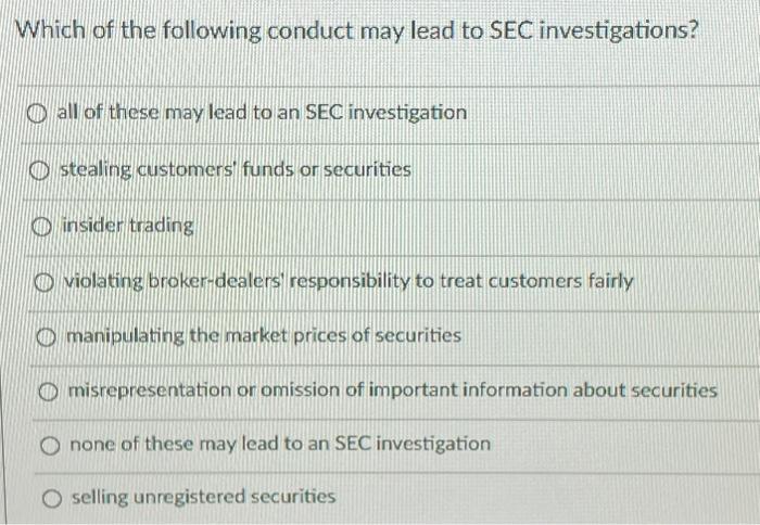 Solved Which of the following conduct may lead to SEC | Chegg.com